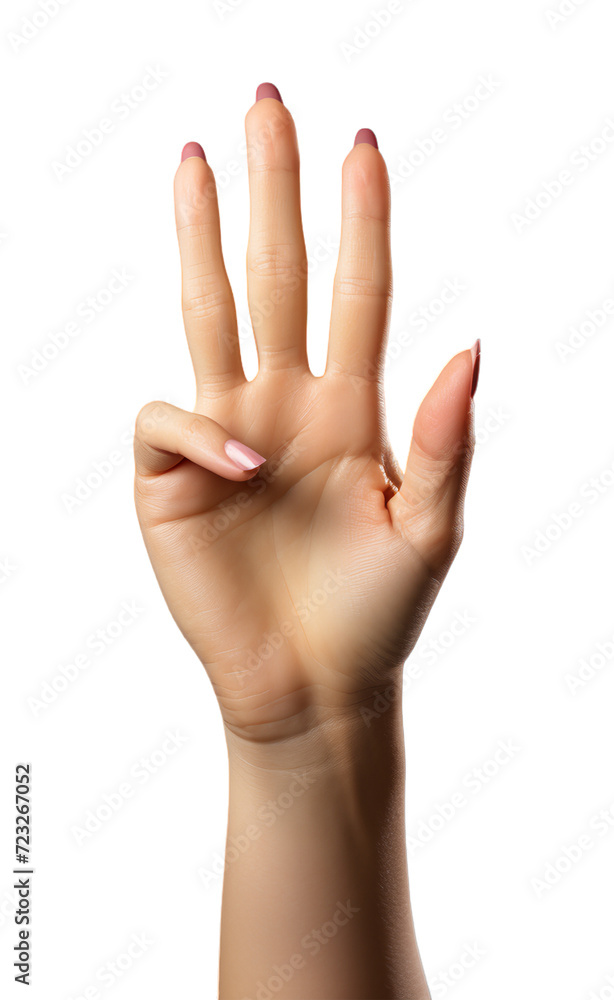 raised hand with four fingers isolated on transparent background, generative ai raised hand with four fingers isolated on transparent background, generative ai