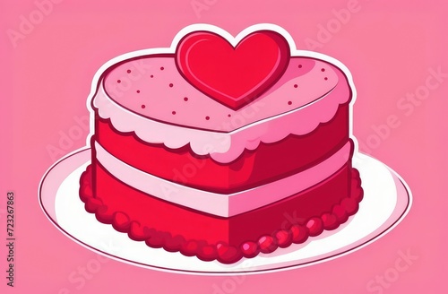 Yappy Valentines Day cake with Pastel Pink in shape of heart on pink background