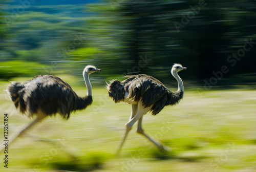 AI Generated Image. Ostriches running in the wild photo