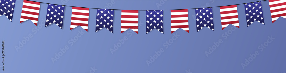 Fototapeta premium USA web banner. United States national flags vector background. American rectangular horizontal billboard banner