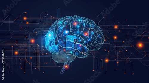 Artificial intelligence concept with human brains hooked to wires and circuitry