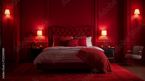 Beautiful valentine's red bedroom facing forward, close view