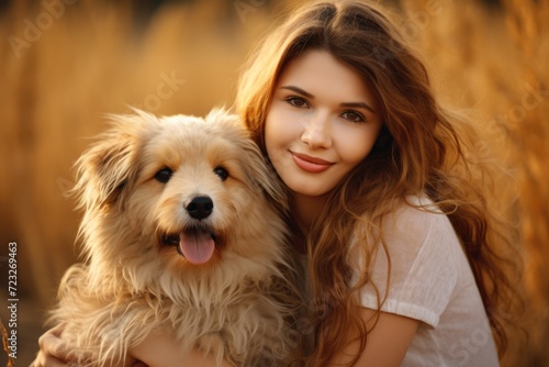 Beautiful Caucasian Woman with Cute Dog: A Heartwarming Portrait of Friendship 
