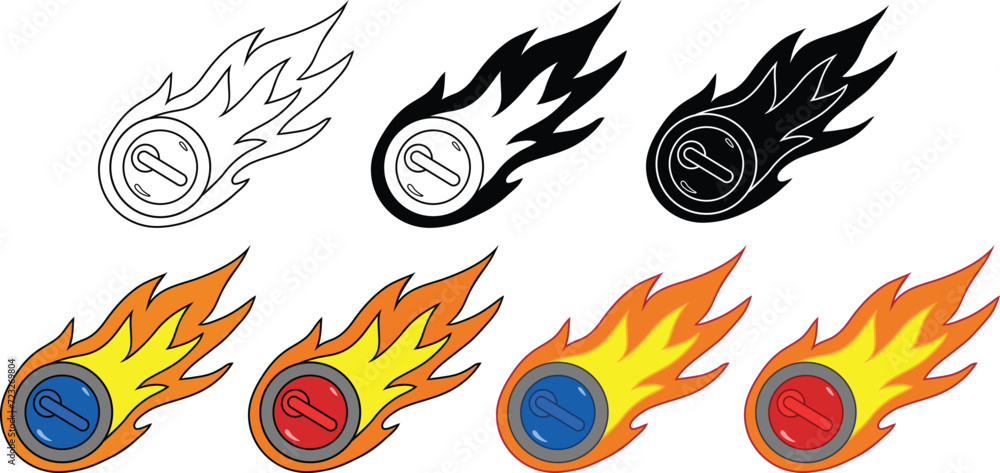 Curling Rock or Stone with Flames Clipart Set - Outline, Silhouette & Color Curling Rock or Stone with Flames Clipart Set - Outline, Silhouette & Color