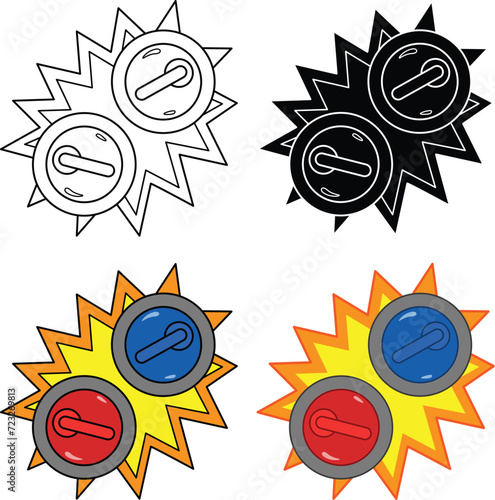 Curling Rock or Stone Take Out Hit Clipart Set - Outline, Silhouette & Color
