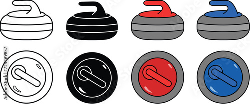 Curling Rock or Stone Clipart Set - Outline, Silhouette & Color