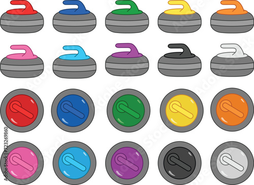 Colored Curling Rock or Stone Clipart Set