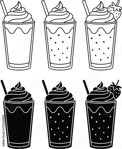 Milkshake Clipart Set - Outline and Silhouette
