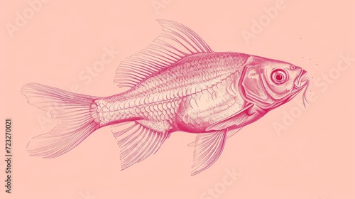  a drawing of a goldfish on a pink background with a black outline of a fish's head in the center of the fish's body, it's body.
