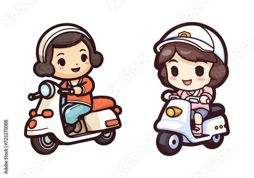 Cartoon girls riding a scooter