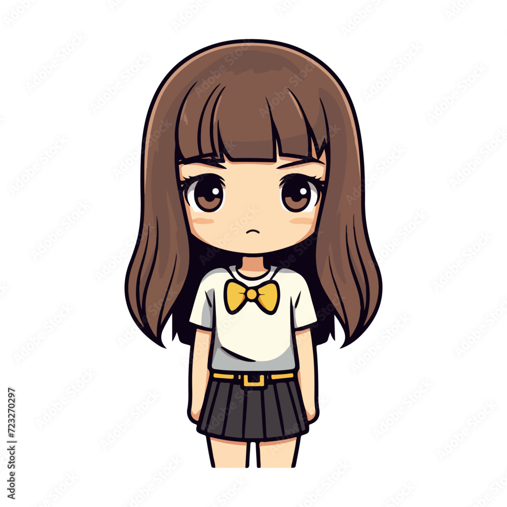 a cute little girl cartoon character on a white background