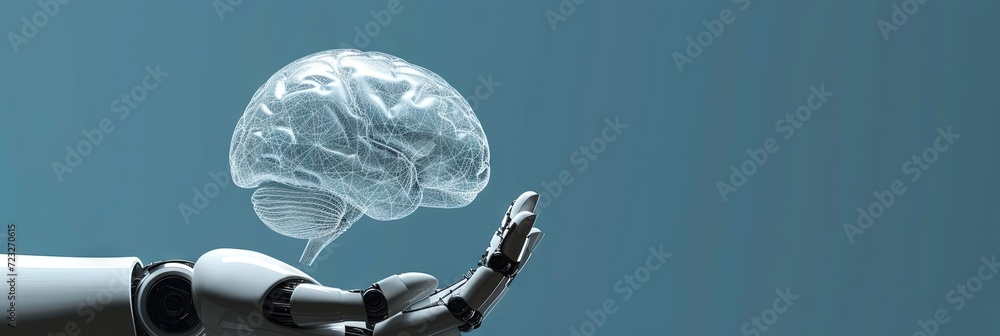Robot hand holding a human brain. Artificial intelligence and machine ...