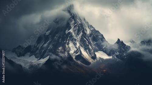 High mountains gleaming under the cloudy sky
