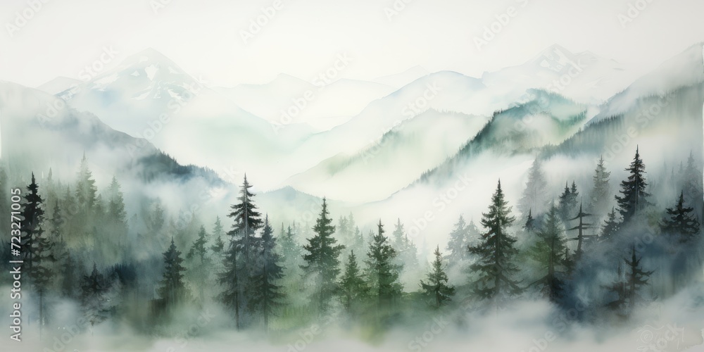 Misty morning in wooden mountains