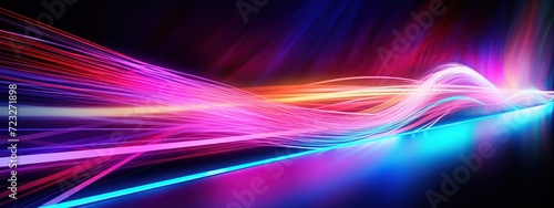 Colorful neon lines waves for high speed network, data transfer and internet connection technology futuristic background. Created with Generative AI