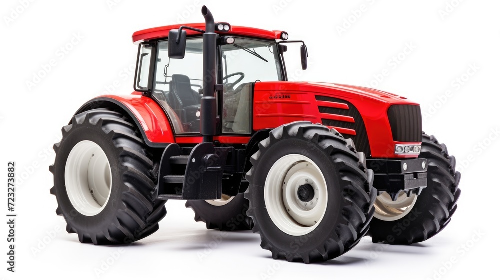 Red Tractor for Agriculture. Cut-Out Closeup of Industrial Farming Equipment Isolated on White Red Tractor for Agriculture. Cut-Out Closeup of Industrial Farming Equipment Isolated on White
