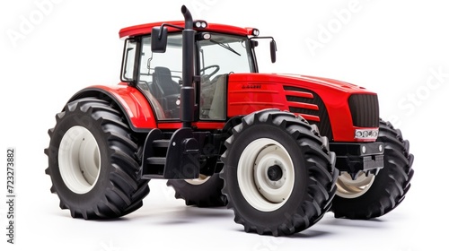 Red Tractor for Agriculture. Cut-Out Closeup of Industrial Farming Equipment Isolated on White