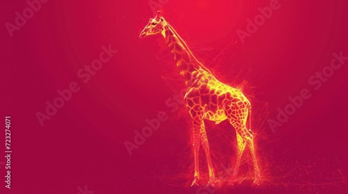  a giraffe standing in the middle of a red background with a red background and a yellow giraffe standing in the middle of a red background with a red background.