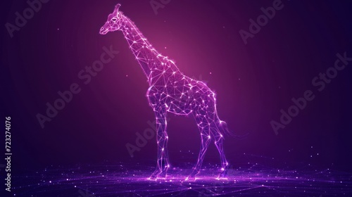  a giraffe standing in the middle of a purple background 