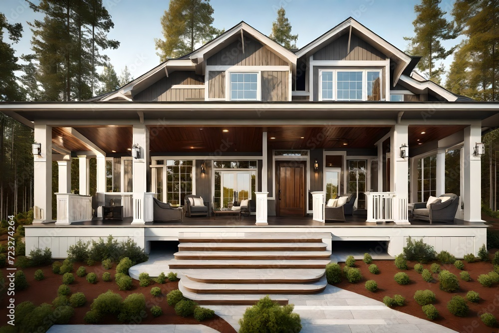 Fototapeta premium New luxury home with beautifull large porch.