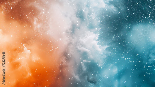 A cosmic explosion of colors in orange, white, blue, and teal gradient with a grainy texture. Perfect for a dynamic and eye-catching banner design.