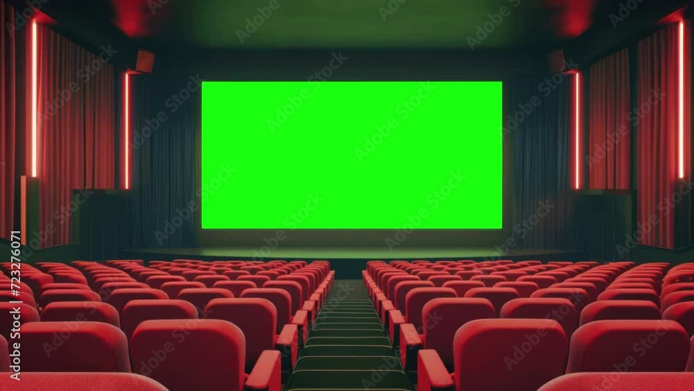 Movie theater with red seats and green screen Movie theater with red seats and green screen