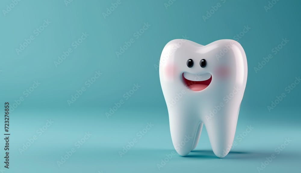3D model of a veela tooth with a cheerful smile and a Toothbrush on a pink, blue background with space for your text, children's dentist 3D model of a veela tooth with a cheerful smile and a Toothbrush on a pink, blue background with space for your text, children's dentist