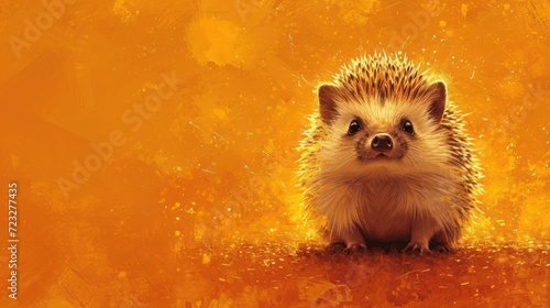  a small hedgehog sitting on top of a floor next to an orange and yellow background with spots of light coming from it's eyes and a hole in the middle of the hedgehog's face.
