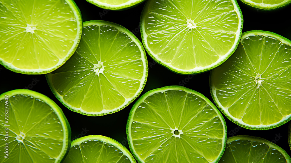 Lemon slice background. Lime slices on background. Selective Focus of sliced lime. Fresh organic lime slices