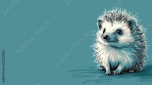  a drawing of a porcupine on a blue background with a black and white drawing of a porcupine on the right side of it s face.