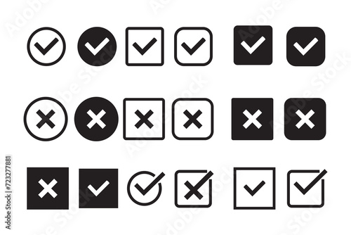check mark rejected icon in a circle. cross symbol in black color, vector illustration.