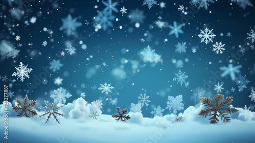 Beautiful winter Christmas glowing background with falling snowflakes, winter background © Derby