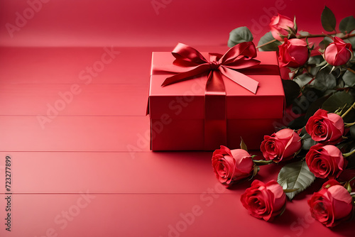 Red roses with red gift box for special days celebration