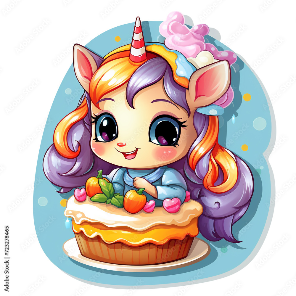 Naklejka premium Cartoon Unicorn Girl Chef Sticker