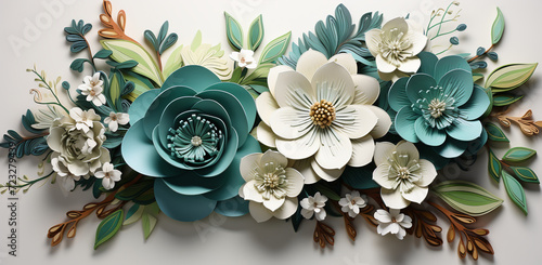 Enchanting Blooming Medley: Pastel 3D Flowers Sublimation for Greetings and Wallpapers, 3d Flowers Sublimation, Green, Wrap, Pastel, Created using generative AI