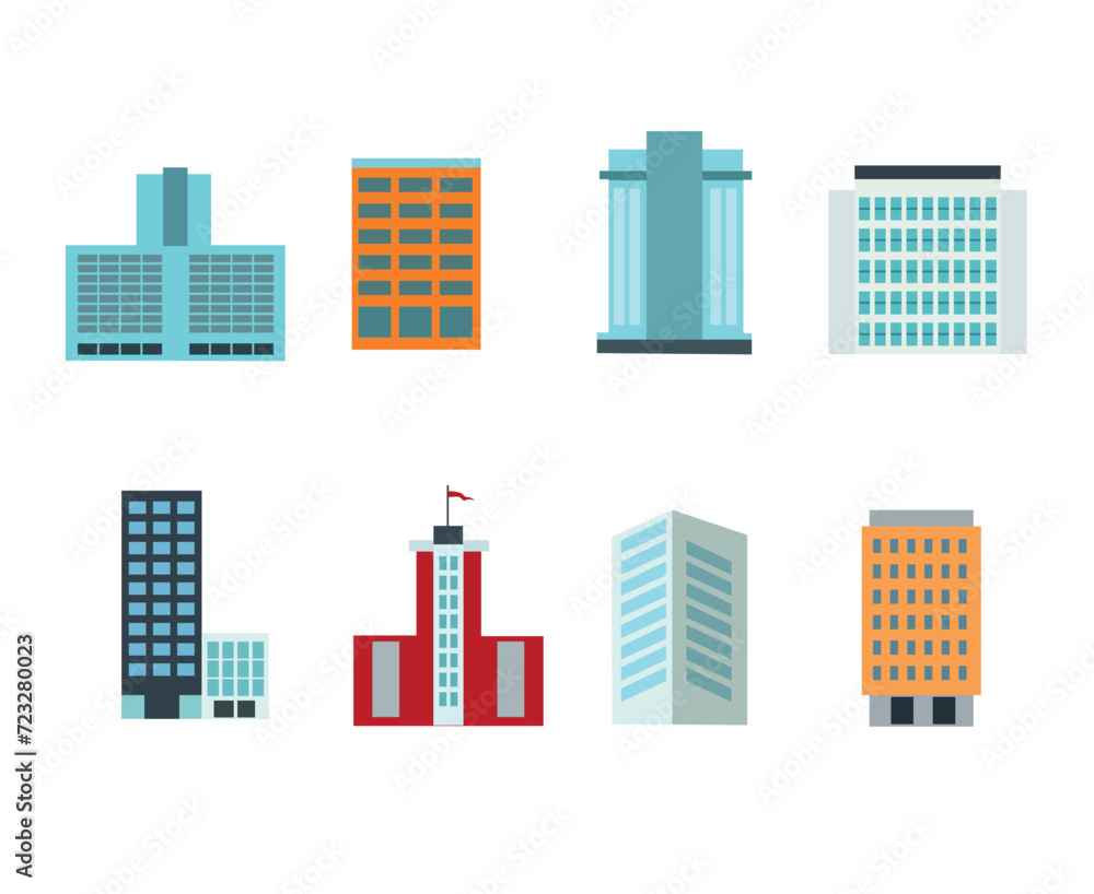 flat modern building set illustration