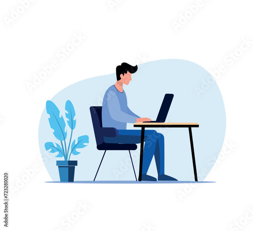man working on laptop flat character illustration