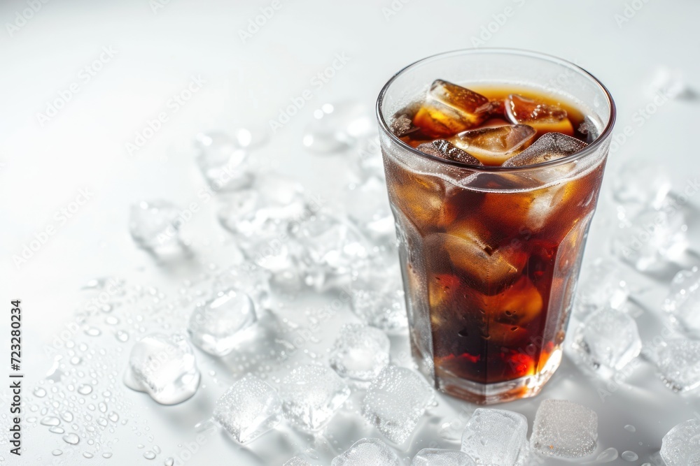 Chilled coffee with ice on a white backdrop Coldbrew Refreshing beverages Chilled coffee with ice on a white backdrop Coldbrew Refreshing beverages