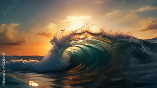 sea wave close up at sunset time Ai Generated photo