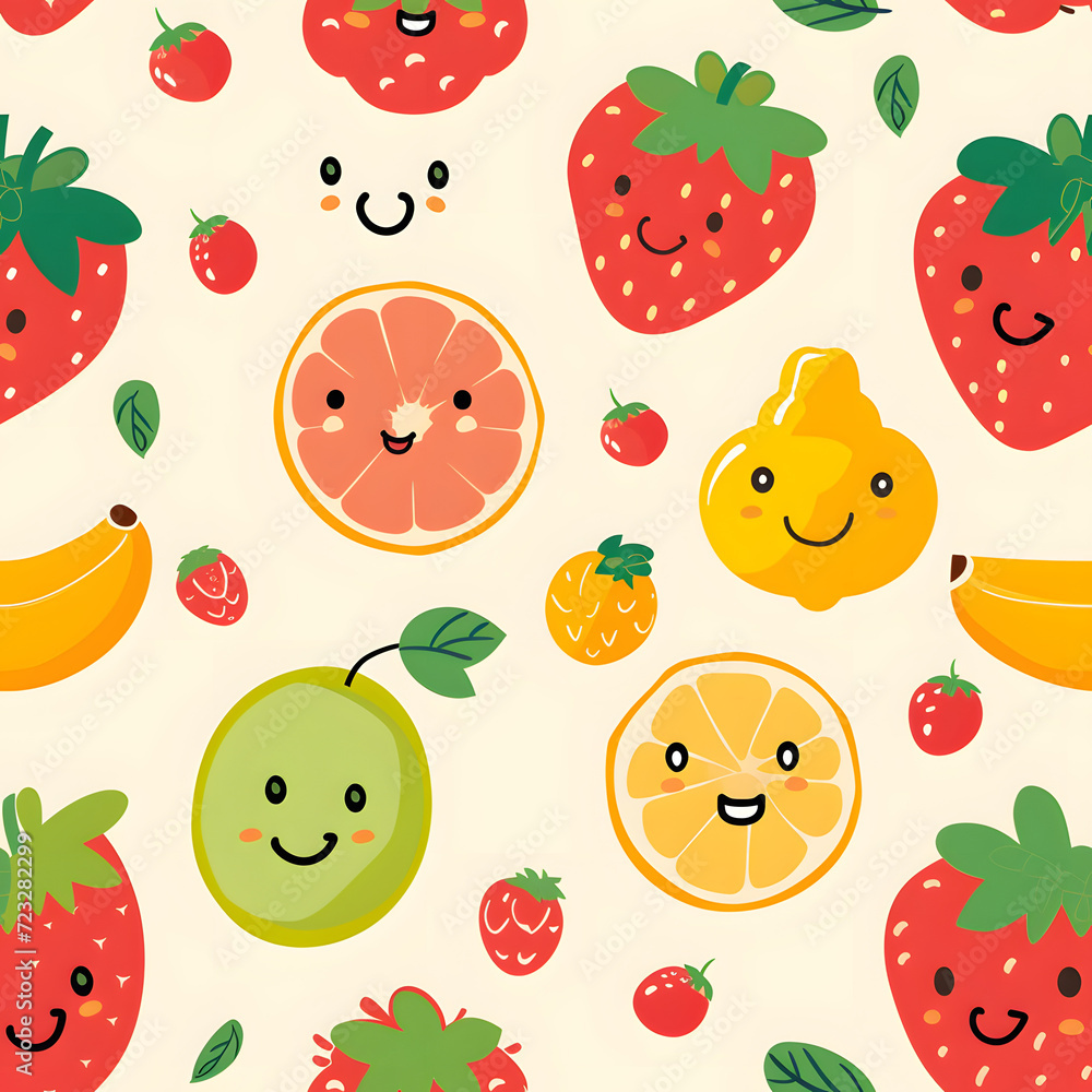Seamless pattern background with cute fruits. Seamless pattern background with cute fruits.