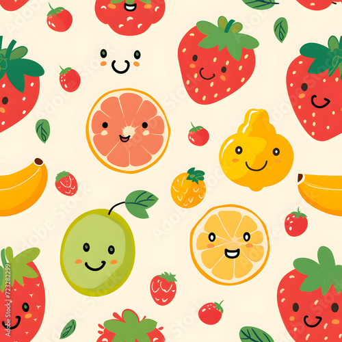 Seamless pattern background with cute fruits.