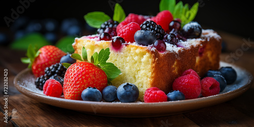 Berry sponge cake. Baking with summer berries. Sweet baking