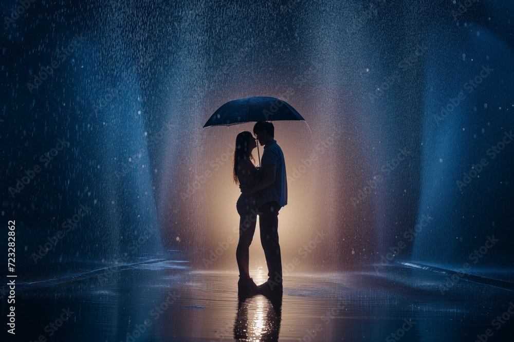 Couple Stands Passionately In The Rain, Capturing Raw Emotion Love In Motion