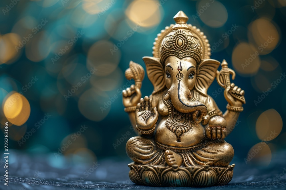 Majestic Golden Lord Ganesha Sculpture, Symbolizing The Joyous Celebration Of The Ganesha Festival