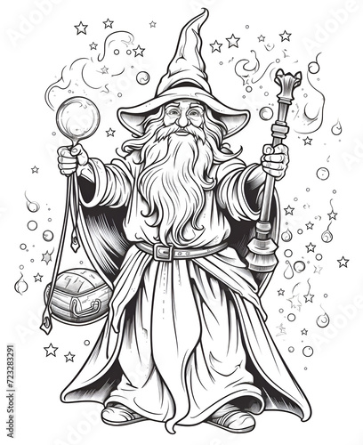 Beautiful Wizard Coloring Page, Perfect Design For your Project and Creations, Ai Generative