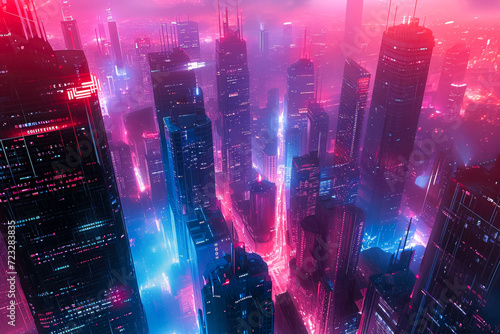 cyberpunk-inspired background with neon lights and futuristic cityscapes © mila103