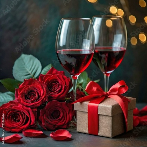 Love and Wine Affair: Divider, Gift Box, Roses, Wine Glasses