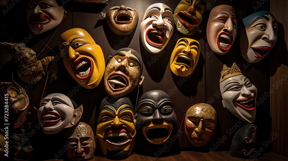 Representation of masks from the comedy of art