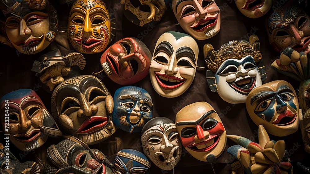 Representation of masks from the comedy of art