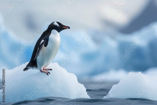 Penguin on a glacier in the ocean